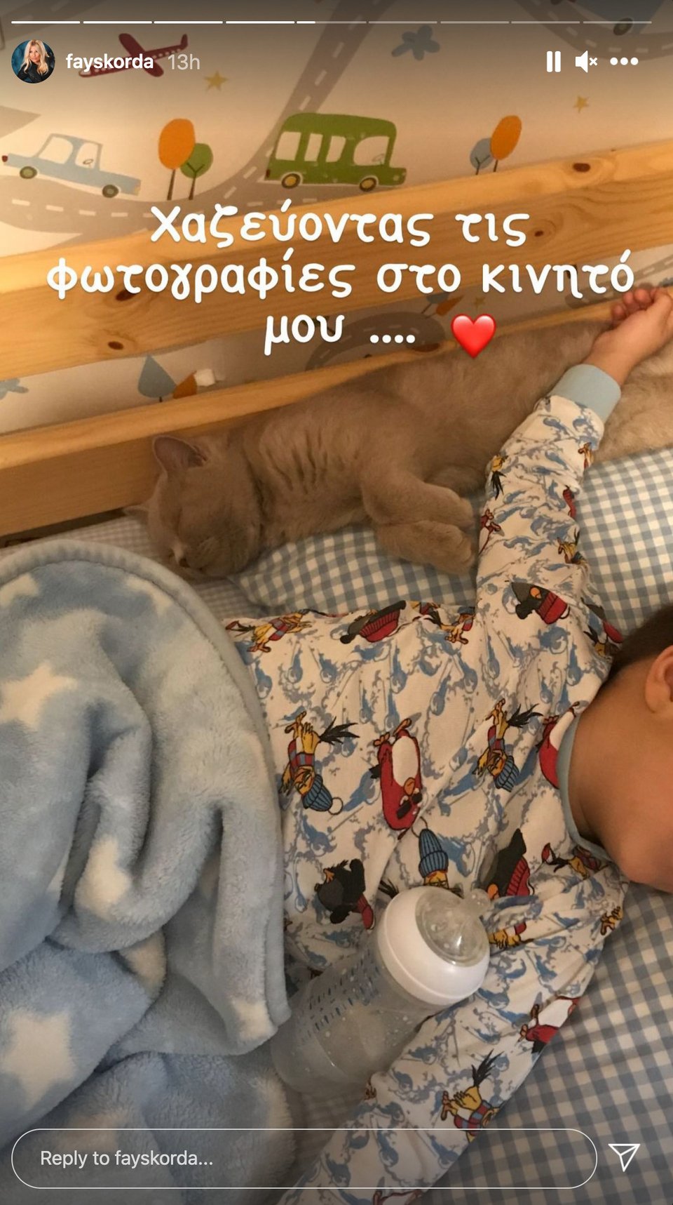 Γιος Φαίης Σκορδά με γάτα τους