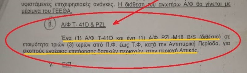 Απόσπασμα από το Σχέδιο Αντιμετώπισης ΔΑσικών Πυρκαγιών που αναφέρεται στην ετοιμότητα των αεροσκαφών