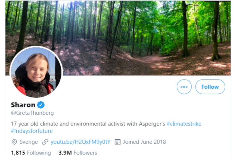 Το νέο όνομα της Γκρέτα Τούνμπεργκ στο twitter. Η Σουηδή συμπλήρωσε το Γενάρη τα 17 χρόνια
