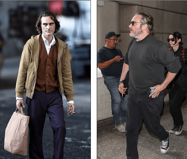 Ο Χόακιμ Φίνιξ ως Joker και ο Χόακιμ Φίνιξ πριν αρχίσουν τα γυρίσματα.