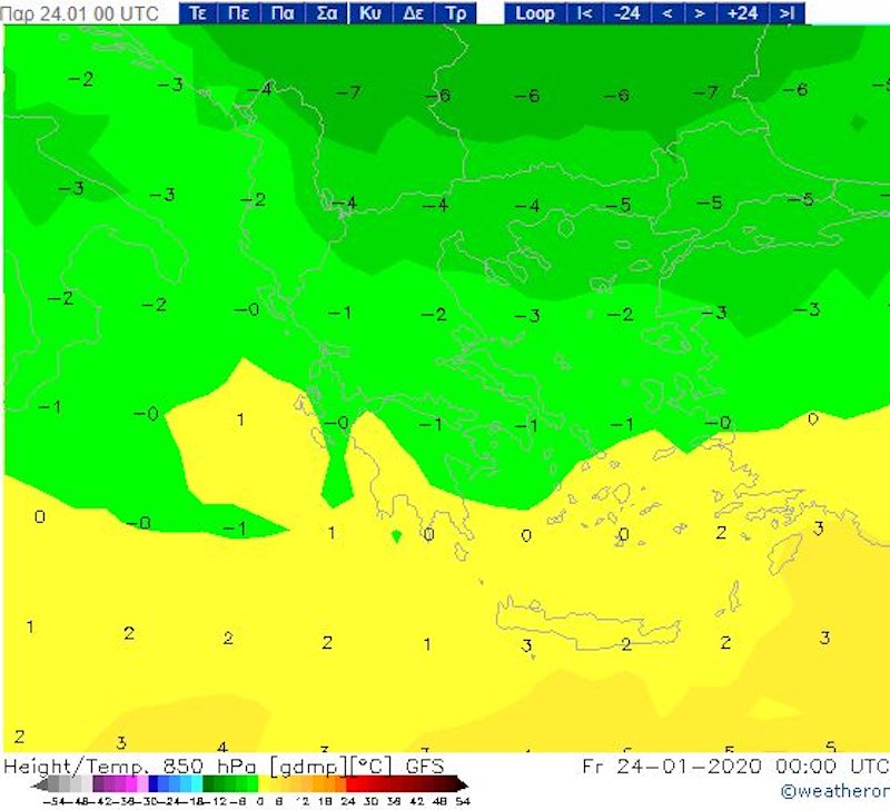 Η ψυχρή εισβολή στους χάρτες του GFS / Πηγή: W