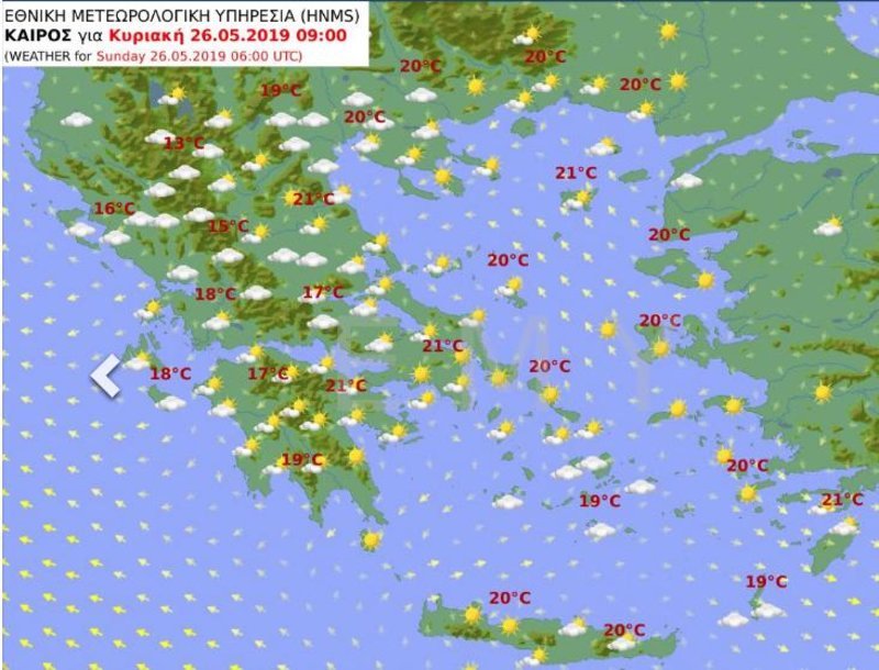 Ο προγνωστικός χάρτης της ΕΜΥ για το πρωί της Κυριακής των εκλογών
