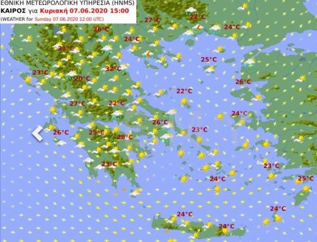 Ο χάρτης για τον καιρό της Κυριακής