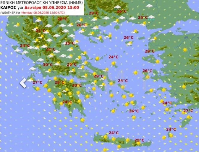 Ο χάρτης για τον καιρό της Δευτέρας
