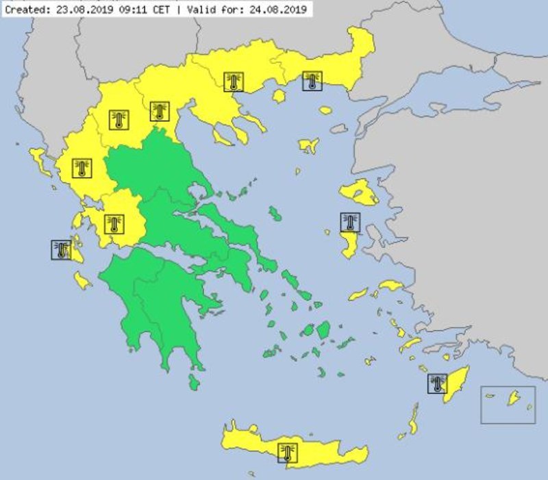 Ο χάρτης θερμοκρασιών του METEO ALARM για το Σάββατο