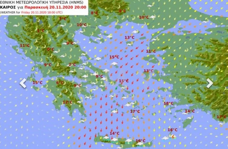 Χάρτης καιρού Παρασκευής