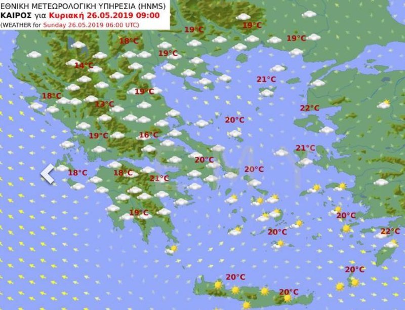 Προγνωστικός χάρτης της ΕΜΥ για το πρωί των εκλογών