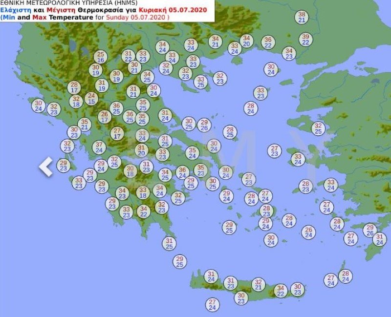 Χάρτης για τον καιρό της Κυριακής