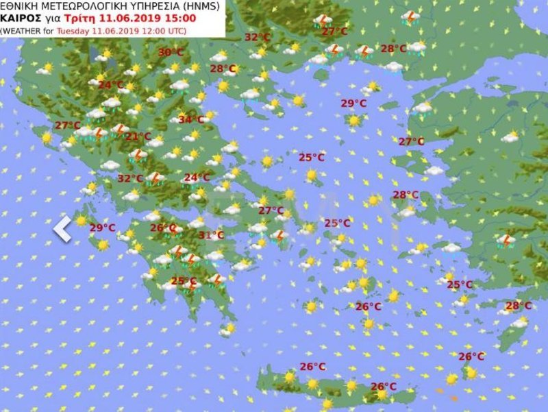 Ο προγνωστικός χάρτης της ΕΜΥ για την Τρίτη