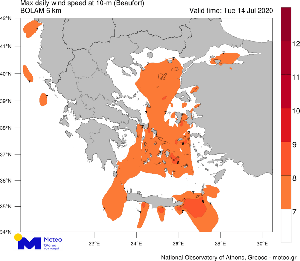 καιρός χάρτης με ανέμους