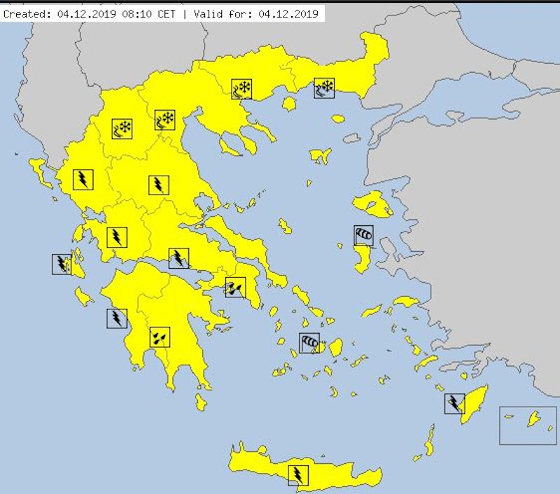 Χάρτης για καιρό, χιόνια, βροχές και καταιγίδες