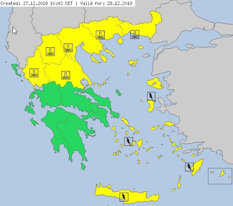 Χιόνια - παγετός, χάρτης του Meteo Alarm