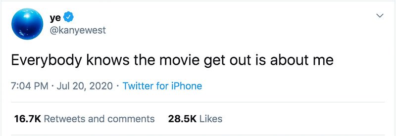 Ο Κάνιε Γουέστ ισχυρίζεται πως η ταινία «Get Out» είναι γραμμένη γι' αυτόν