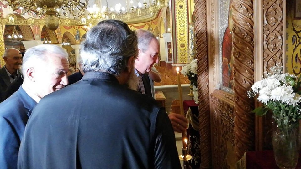 Ο πρώην πρωθυπουργός Κώστας Καραμανλής στην εκκλησία του Αγίου Παντελεήμονα στους Αμπελοκήπους Θεσσαλονίκης