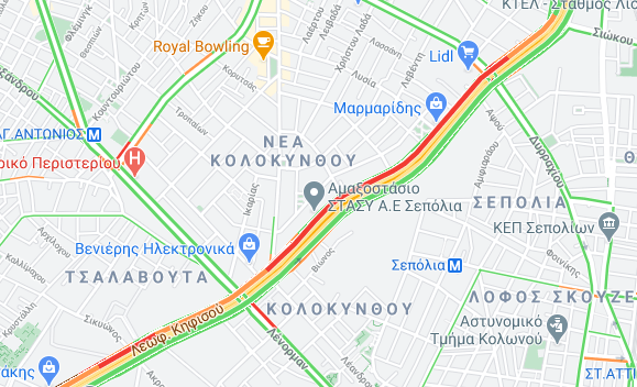 Δείτε live εδώ την κίνηση στους δρόμους / Φωτογραφία: Google maps