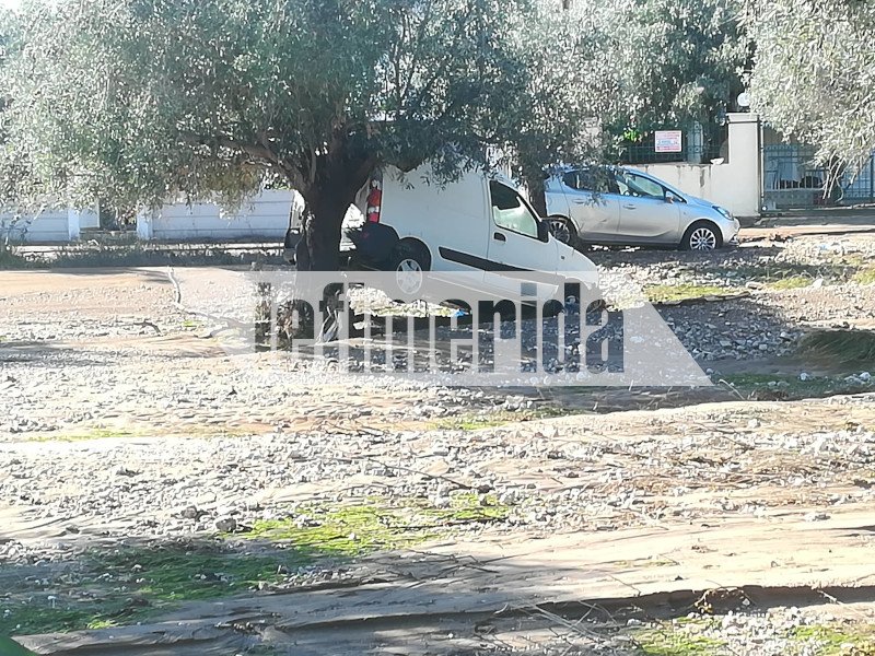 Σκαρφαλωμένο σε δέντρο ένα ΙΧ που το παρέσυραν τα ορμητικά νερά