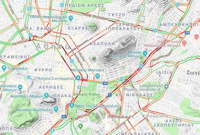 Χάρτης με την κίνηση στους δρόμους