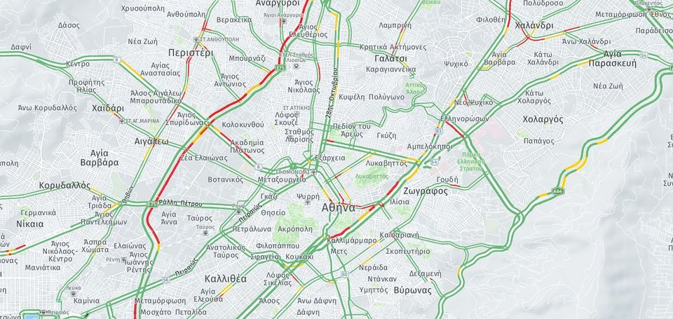 Ο χάρτης της Google με την κίνηση στους δρόμους