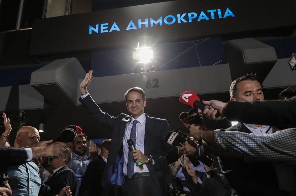 Ο Κυριάκος Μητσοτάκης στα γραφεία της ΝΔ το βράδυ των εκλογών