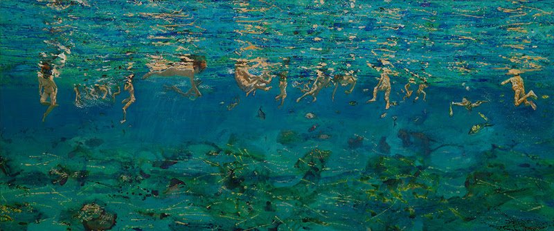 Κολυμβητές κάτω από το νερό, 2004, λάδι σε μουσαμά, 80 x 195 εκ.
