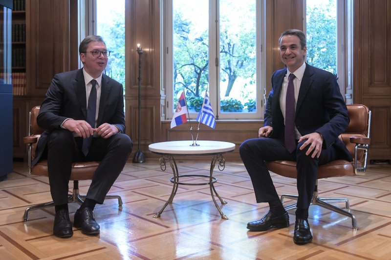 Στιγμιότυπο λίγο μετά την υποδοχή του Σέρβου προέδρου στο Μέγαρο Μαξίμου