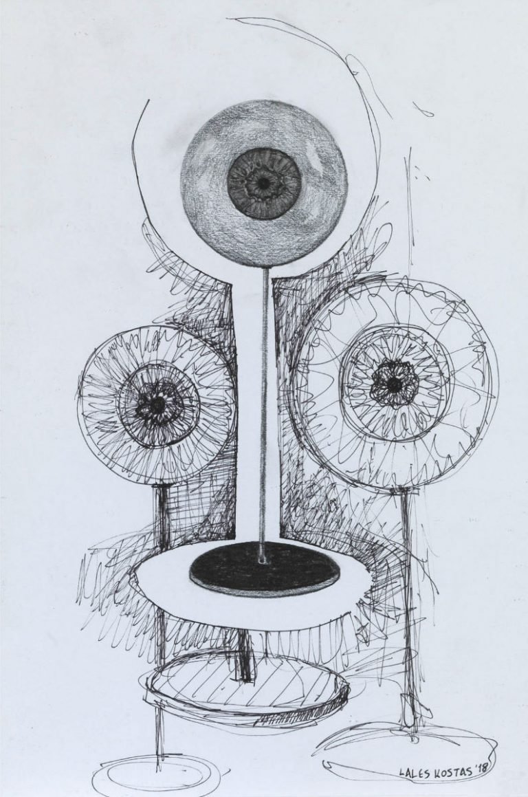 Προσχέδιο για το γλυπτό «The Story of the Eye» -2018- μολύβι σε χαρτί34 x 23 εκ.