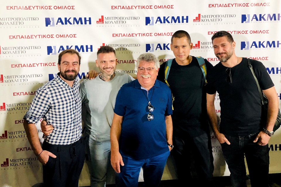 Λευτέρης Λαζάρου, Σωτήρης Κοντιζάς, Πάνος Ιωαννίδης, Διονύσης Αλέρτας και Χρήστος Βέργαδος στα εγκαίνια του ΙΕΚ ΑΚΜΗ στην Ρόδο