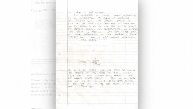 H επιστολή του Κρίστοφερ Χέιβενς στον εκδοτικό οίκο Mathematica Science Publisher