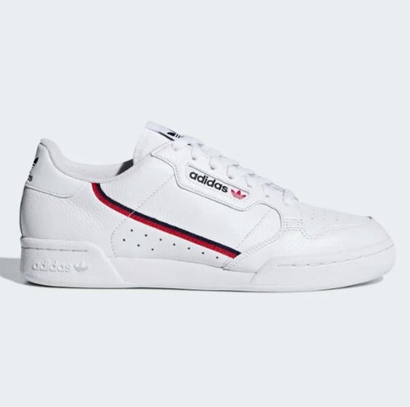 Τα λευκά Τα Adidas Originals Continental 80 με τη μπλε και κόκκινη γραμμή