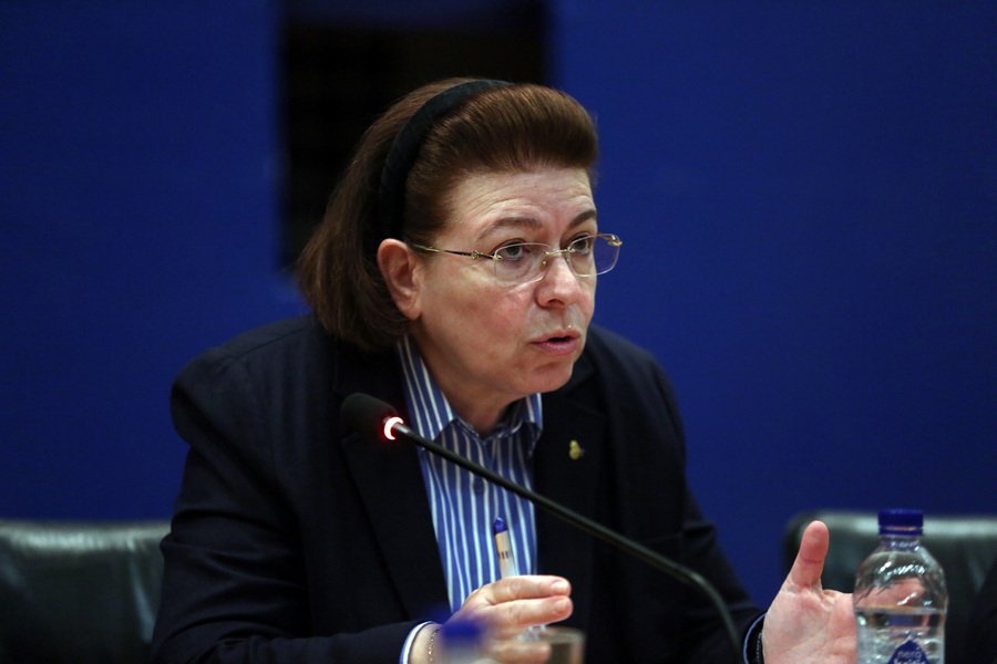 Η Λίνα Μενδώνη στη συνέντευξη Τύπου για την αλλαγή ηγεσίας στο ΤΑΠΑ / ΑΠΕΜΠΕ Αλέξανδρος Μπελτές