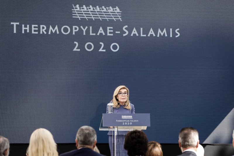 Η Μαριάννα Βαρδινογιάννη κατά την ομιλία της στο Ζάππειο