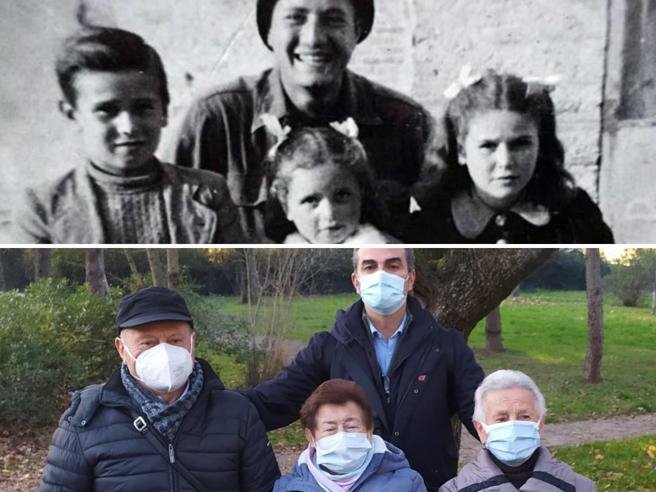 Επάνω: Ο Μάρτιν Αντλερ το 1944 με τα 3 παιδιά στην Ιταλία -Κάτω, οι τέσσερίς τους, σήμερα