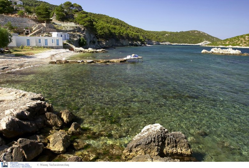 Η πυκνή βλάστηση «γλύφει» τα νερά στις παραλίες της Σκύρου