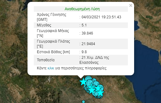 Μετασεισμός 5,1 Ρίχτερ το βράδυ της Πέμπτης