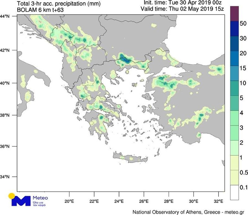 Ο χάρτης του meteo.gr για τον καιρό την Πέμπτη (02/05).