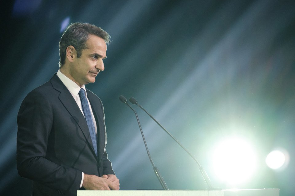 O Κυριάκος Μητσοτάκης κατά τη διάρκεια της ομιλίας του -Φωτογραφία: Eurokinissi