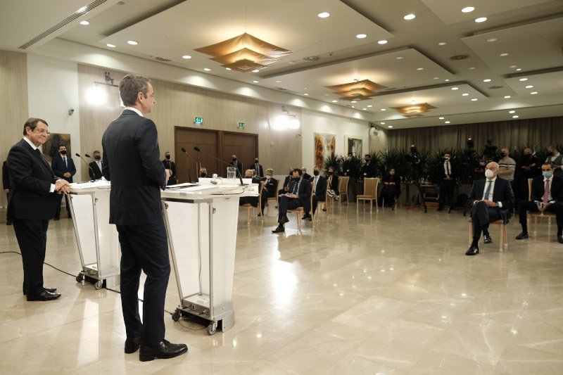 Κοινές δηλώσεις Αναστασιάδη και Μητσοτάκη / Φωτογραφία: Γραφείο Πρωθυπουργού, Δ. Παπαμήτσος