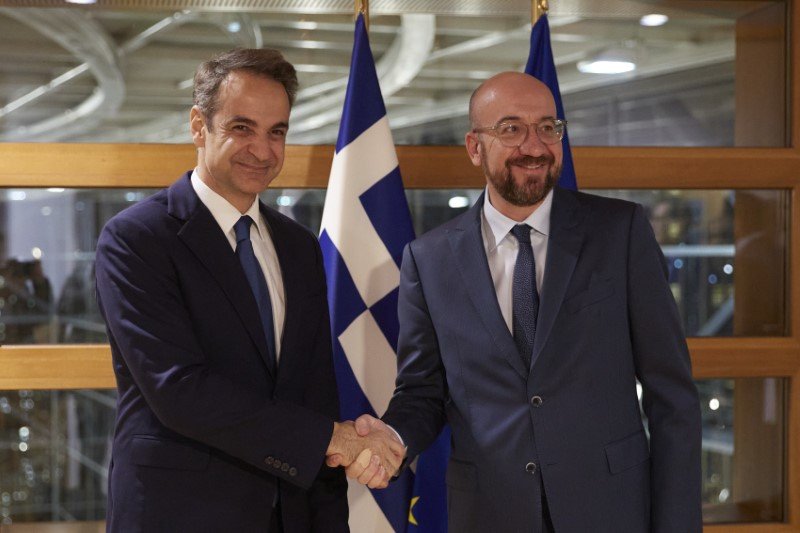 Ο Κυριάκος Μητσοτάκης με τον Σαρλ Μισέλ στις Βρυξέλλες -Φωτογραφία: ΓτΠ ΠΑΠΑΜΗΤΣΟΣ ΔΗΜΗΤΡΗΣ