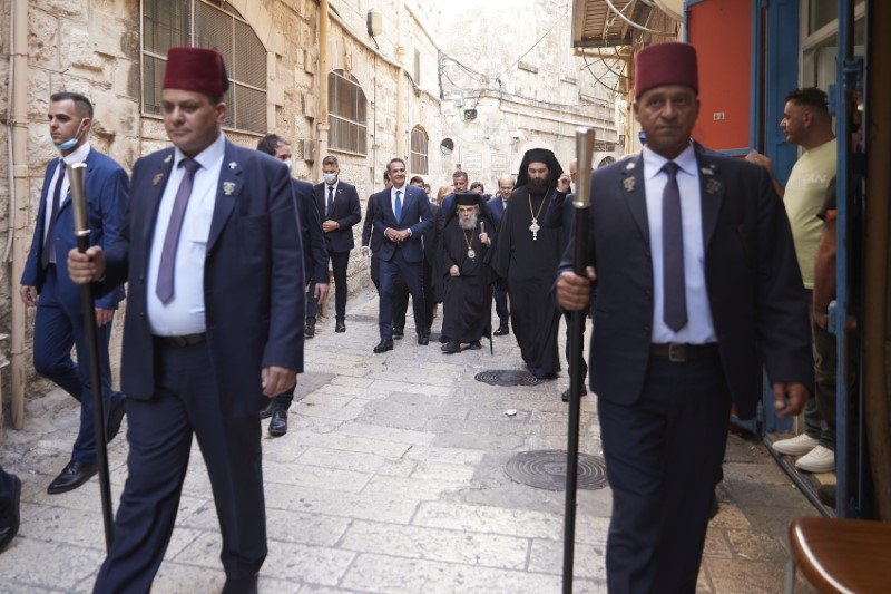 Ο Κυριάκος Μητσοτάκης στο Πατριαρχείο Ιεροσολύμων -Φωτογραφία: ΓτΠ/Δημήτρης Παπαμήτσος