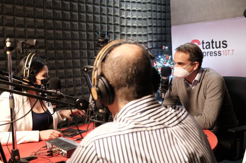 H συνέντευξη του Κυριάκου Μητσοτάκη στο StatusFm στην Θεσσαλονίκη/ Φωτογραφία: Eurokinissi
