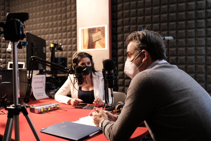 H συνέντευξη του Κυριάκου Μητσοτάκη στο StatusFm στην Θεσσαλονίκη / Φωτογραφία: Eurokinissi