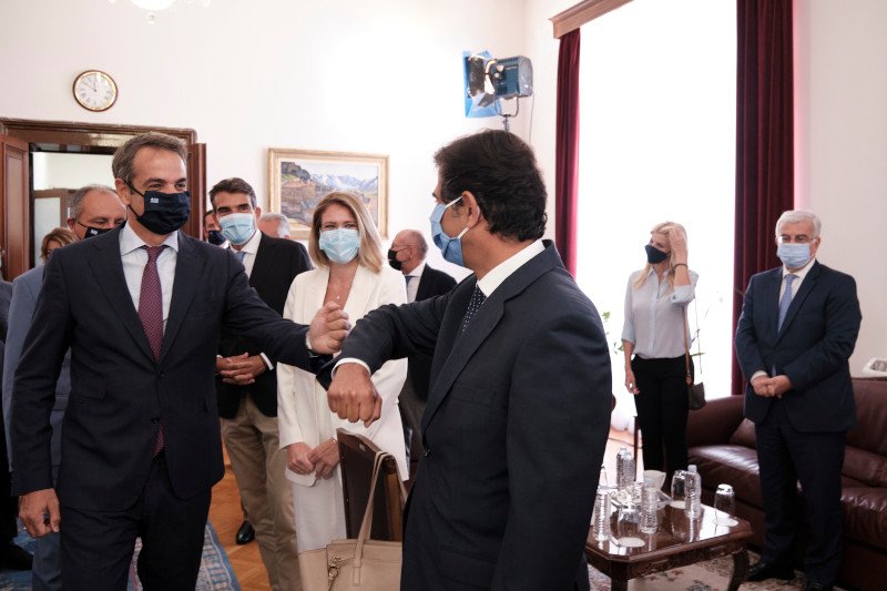 Ο Πρωθυπουργός με μάσκα σε όλες του τις συναντήσεις στη Θεσσαλόνίκη /Φωτογραφία: Γραφείο Τύπου Πρωθυπουργού