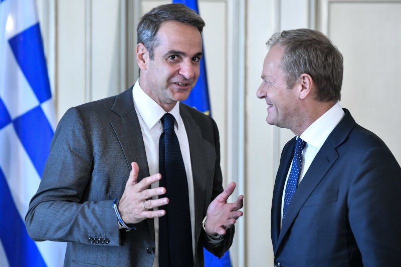 Ο Κυριάκος Μητσοτάκης και ο Ντόναλντ Τουσκ συναντήθηκαν στο Μέγαρο Μαξίμου / Φωτογραφία: EUROKINISSI