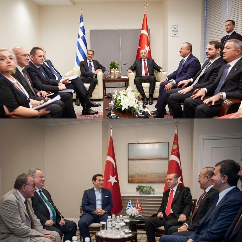 Στην πάνω φωτογραφία η συνάντηση με τον Ερντογάν επί κυβέρνησης ΝΔ και στην κάτω επί κυβέρνησης ΣΥΡΙΖΑ