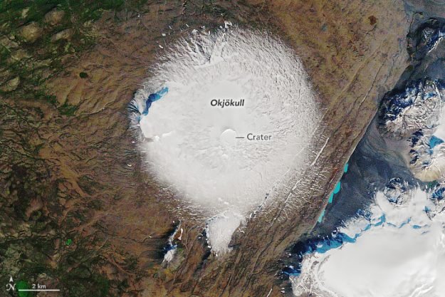Ο παγετώνας Okjökull όπως φωτογραφήθηκε στις 7 Σεπτεμβρίου 1986.