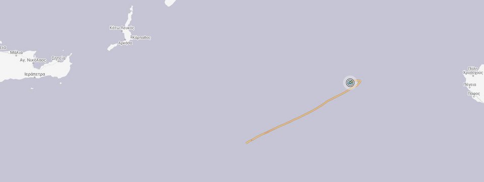 H πορεία του «Oruc Reis», όπως καταγράφεται στις 6 το πρωί 