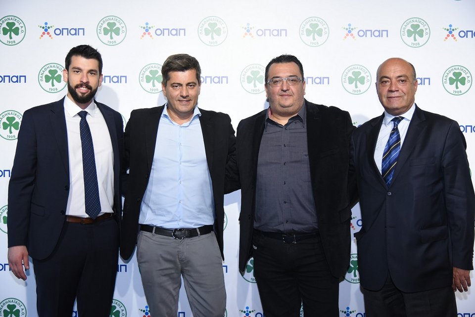 (από αριστερά): Σταύρος Ντίνος – Γενικός Διευθυντής Παναθηναϊκού Α.Ο., Οδυσσέας Χριστοφόρου - Αναπληρωτής Διευθύνων Σύμβουλος ΟΠΑΠ, Παναγιώτης Τριαντόπουλος - Αντιπρόεδρος &amp; Διευθύνων Σύμβουλος DPG Group of Companies, Στέφανος Αυγουλέας - Αντιπρόεδρος Παναθηναϊκού Α.Ο.