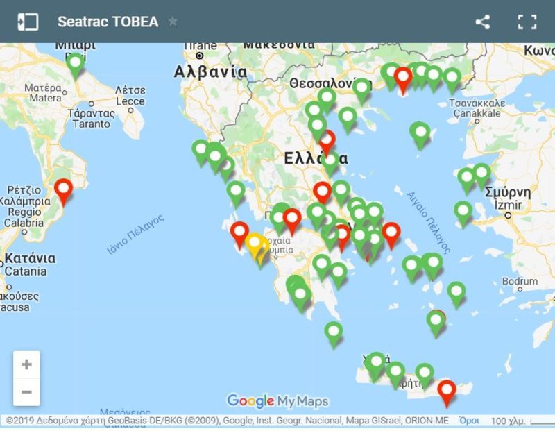 Χάρτης με τα σημεία που είναι εγκατεστημένα τα SEATRAC