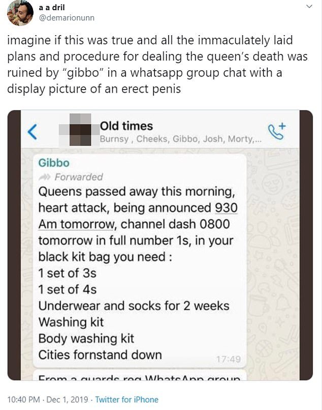 Η ανάρτηση στο twitter με την συζήτηση μιας ομάδας φίλων για τον θάνατο της βασίλισσας Ελισάβετ 