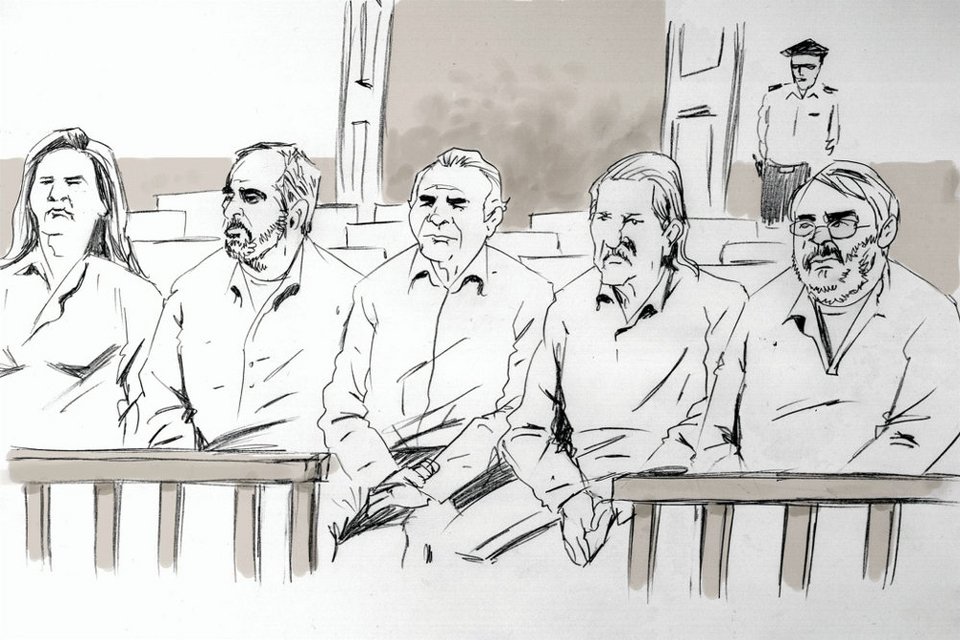 Σκίτσο των κατηγορουμένων για συμμετοχή στον ΕΛΑ